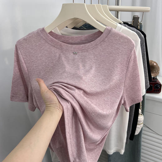 夏季【天丝短袖t恤女】轻薄柔软莱赛尔 宽松小个子短 款温柔纯色蝴蝶上衣  商品图5