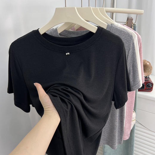 夏季【天丝短袖t恤女】轻薄柔软莱赛尔 宽松小个子短 款温柔纯色蝴蝶上衣  商品图8