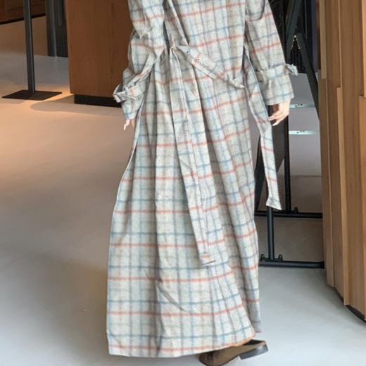 顺丰包邮洛诗琳35155复古英伦风长款慵懒格纹风衣女6044 商品图4