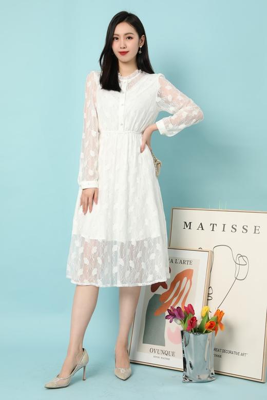 Le Malene 白色蕾丝优雅连衣裙 15641 商品图3