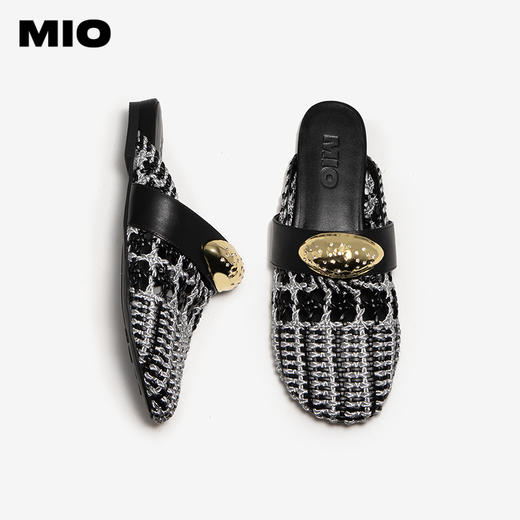 MIO米奥穆勒拖鞋女夏季新款镂空时尚撞色平跟编织凉鞋包头拖M252240105 商品图3