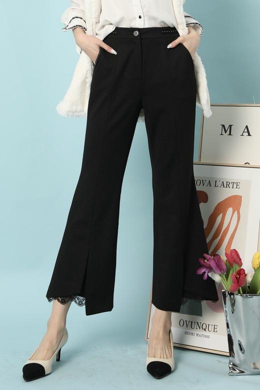 Le Malene 黑色休闲百搭微喇长裤 15645 商品图0