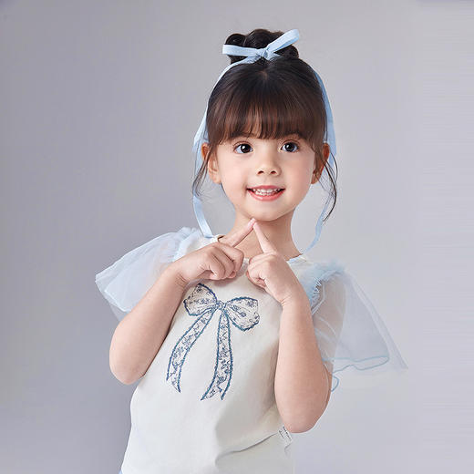 笛莎Deesha 童装女童T恤2025夏新款女童芭蕾风蕾丝蝴蝶结圆领丅恤 商品图3