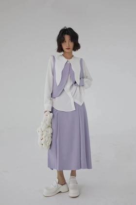 ANSUABEL 紫色单粒扣马甲半裙套装 15844