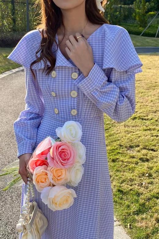 L.Fleuri 紫色娃娃领格纹连衣裙 15874 商品图1