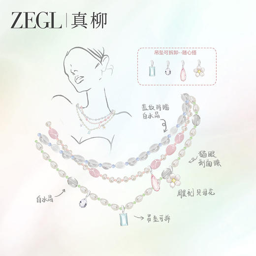 ZEGL真柳设计师点彩系列晨露水晶项链女款2025新款锁骨链春夏配饰 商品图3