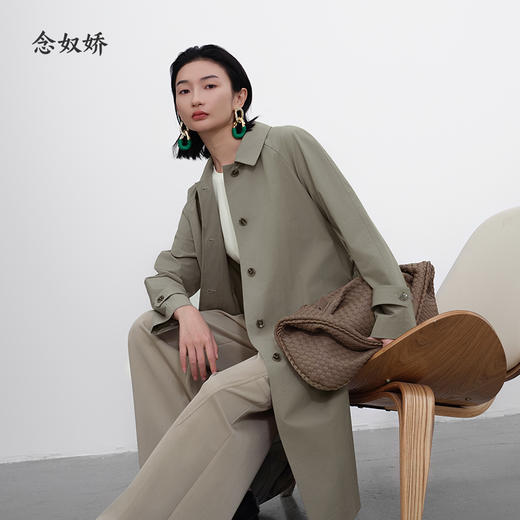 【商场同款】CNG5362 “悠然风衣”  苔藓绿色低调自然 显瘦中长风衣 商品图7