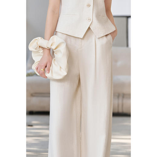 米思阳2026春季新款时尚苎麻原色长款休闲裤百搭宽松直筒裤女4922 商品图4