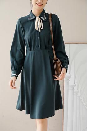 amadella 娃娃领蝴蝶结翻领收腰连衣裙 17646