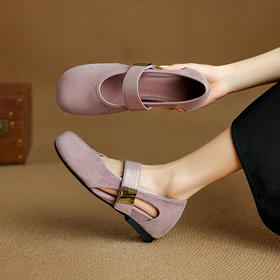 【预售5天】全真皮磨砂羊皮一字带玛丽珍鞋女新款圆头浅口单鞋平底舒适小皮鞋NJMK&K1383