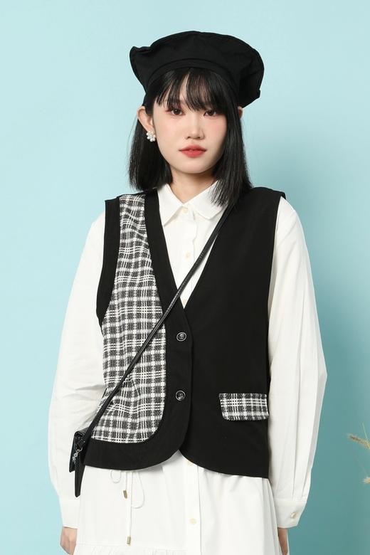 LNNNS 不对称式拼接格纹马甲 15860 商品图0