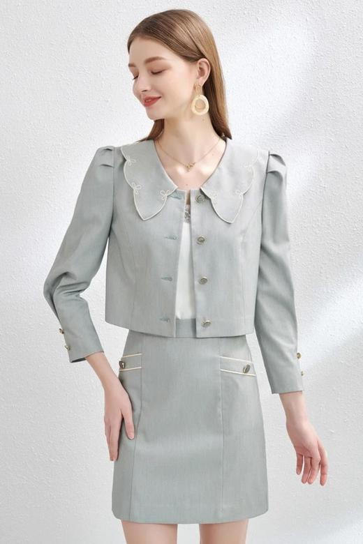 OUNIXUE/欧昵雪 娃娃翻领单排扣上衣半裙两件套装 15658 商品图2