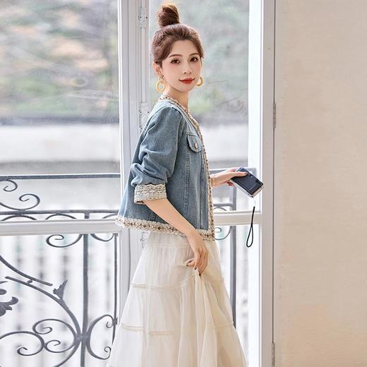 超好看小香风短款上衣，蕾丝拼接洋气牛仔外套HR-LJNA1315 商品图3