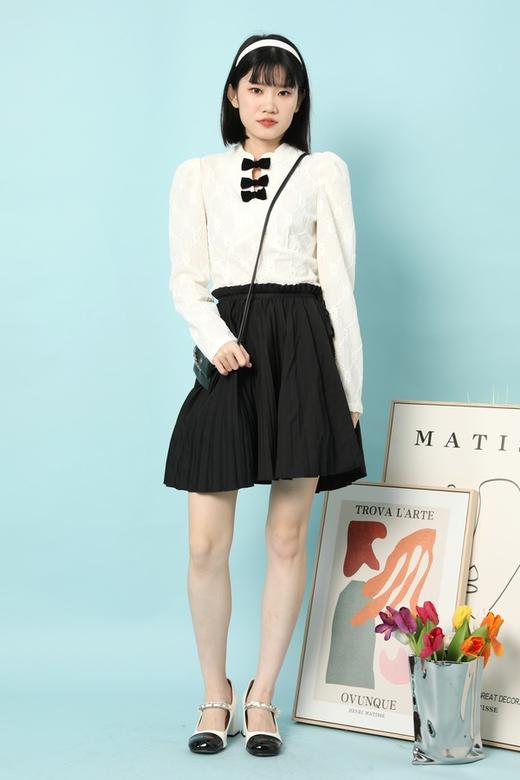 Stay2Weeks 可爱国风丝绒蝴蝶结泡泡袖上衣 15614 商品图2