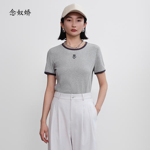 【商场同款】CNA5396 “简约T恤” 舒适好穿 好搭配基础撞色灰色T恤 商品图0