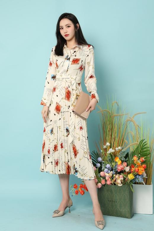 Le Malene 衬衫领字母印花百褶长款连衣裙 15787 商品图2