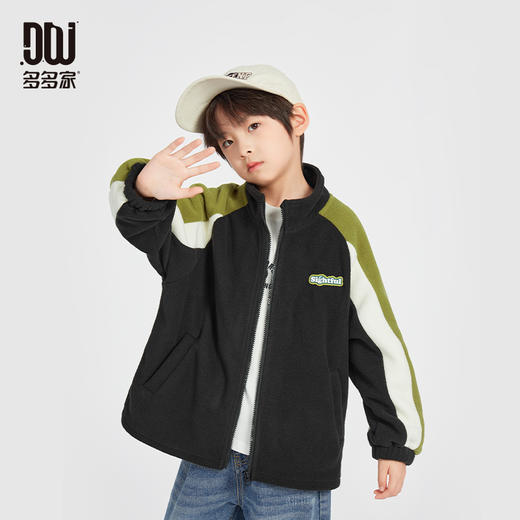 【团购价69.9】多多家男童摇粒绒外套2025新款春秋款儿童中大童拼接男孩上衣春装10258 商品图0