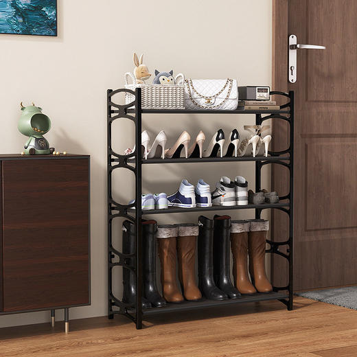 多层卧室起批不锈钢简易折叠家用鞋架塑料黑色经济型鞋柜鞋架一件 商品图2