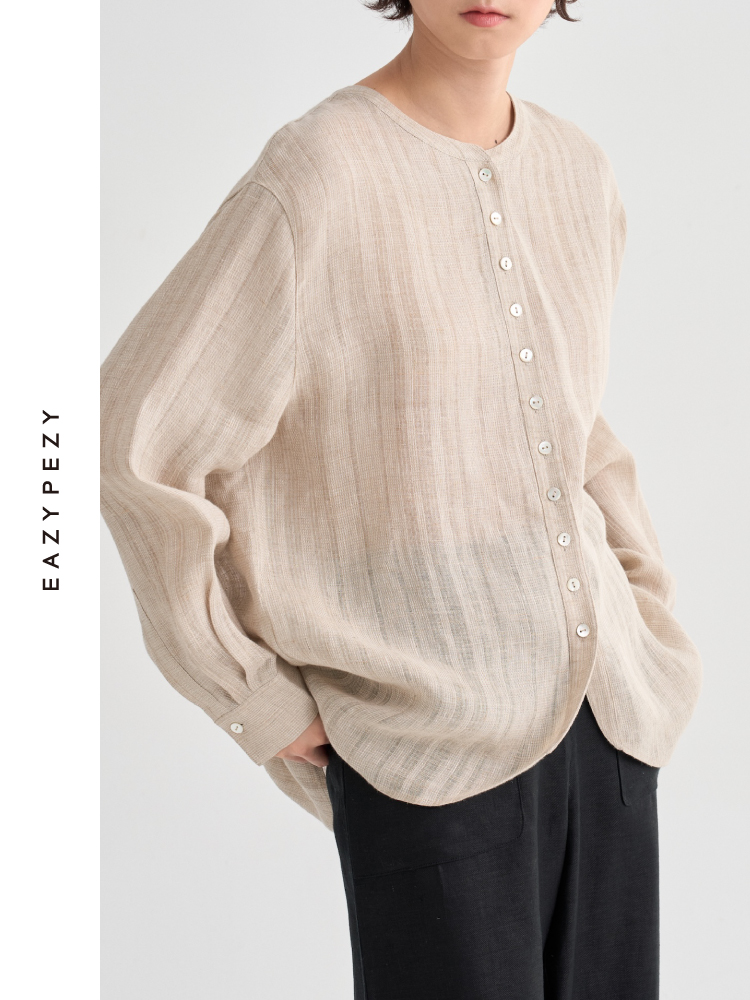 戛纳亚麻暗条纹衬衫