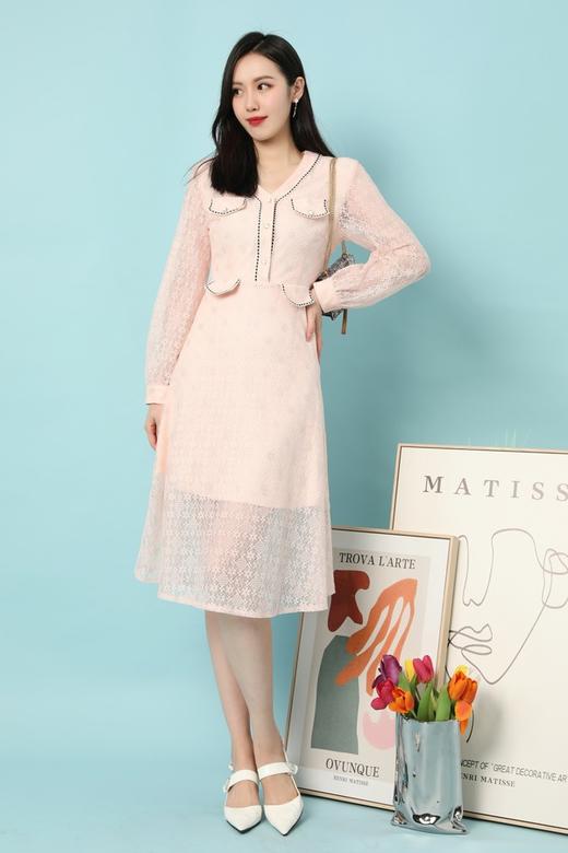 Le Malene 裸粉色蕾丝口袋饰连衣裙 15644 商品图3