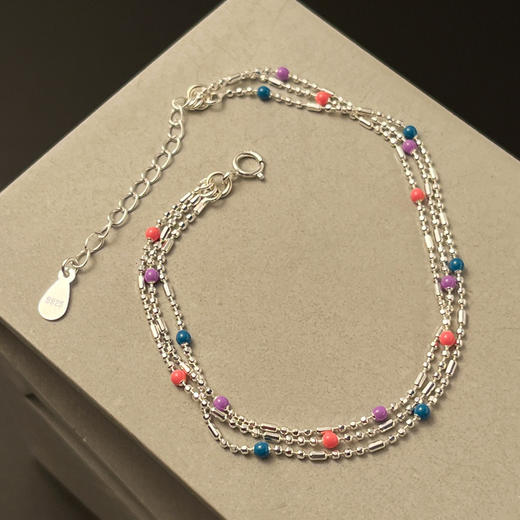 925纯银三层彩色豆豆圆珠链条手链 商品图1