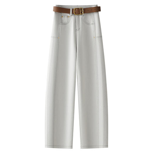 百媚生 白色加长弯刀裤新款牛仔裤高腰显瘦宽松阔腿镰刀裤82508 商品图0