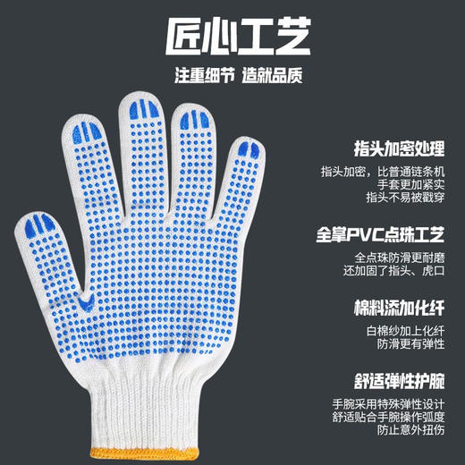 防滑点珠加厚耐磨透气劳保线手套工地装修货物分拣手套【12双】 商品图1