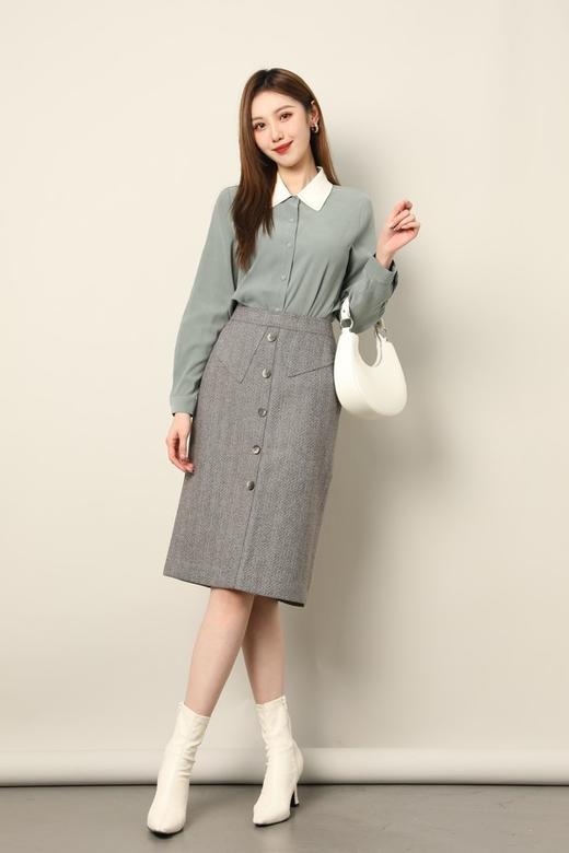 ESTELLICA 温柔知性优雅拼色长袖衬衫 17723 商品图1