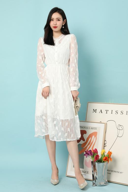 Le Malene 白色蕾丝优雅连衣裙 15641 商品图0