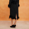 QE502斯尔丽25春季新款修身半裙可脱卸鸵鸟毛摇曳多姿不对称下摆半裙 商品缩略图1