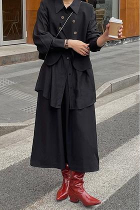 LNNNS 黑色垂感压褶西装套装 15827