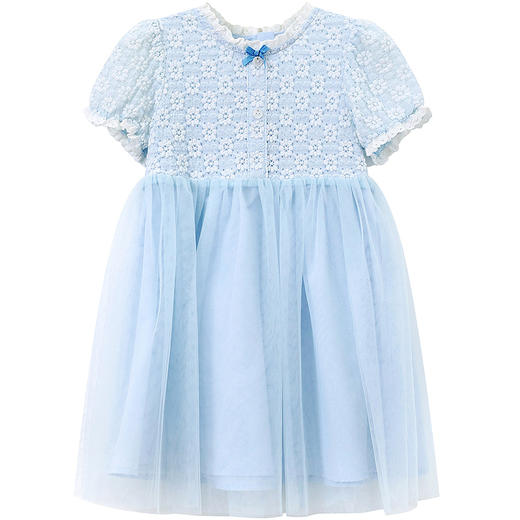 笛莎Deesha 童装女童连衣裙2025夏新款女童蓝色小花弹力皱皱布A字纱裙 商品图4