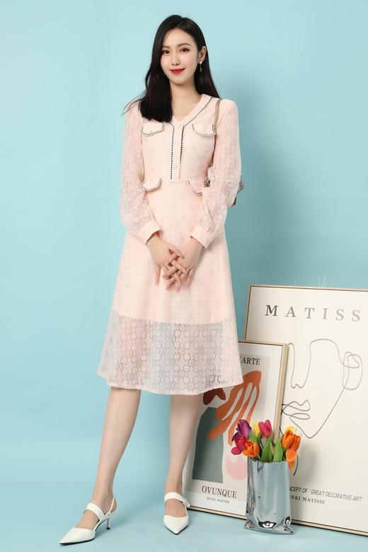 Le Malene 裸粉色蕾丝口袋饰连衣裙 15644 商品图4