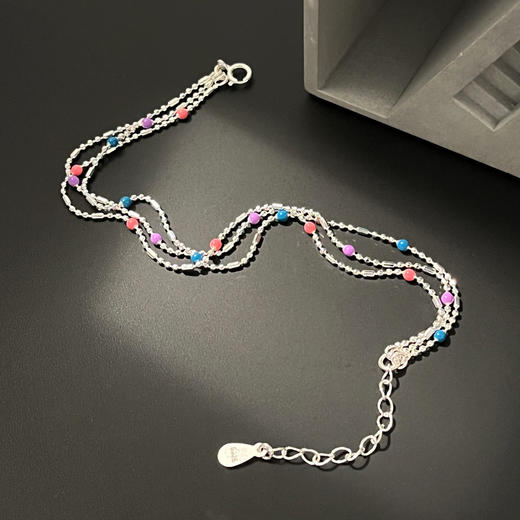 925纯银三层彩色豆豆圆珠链条手链 商品图3