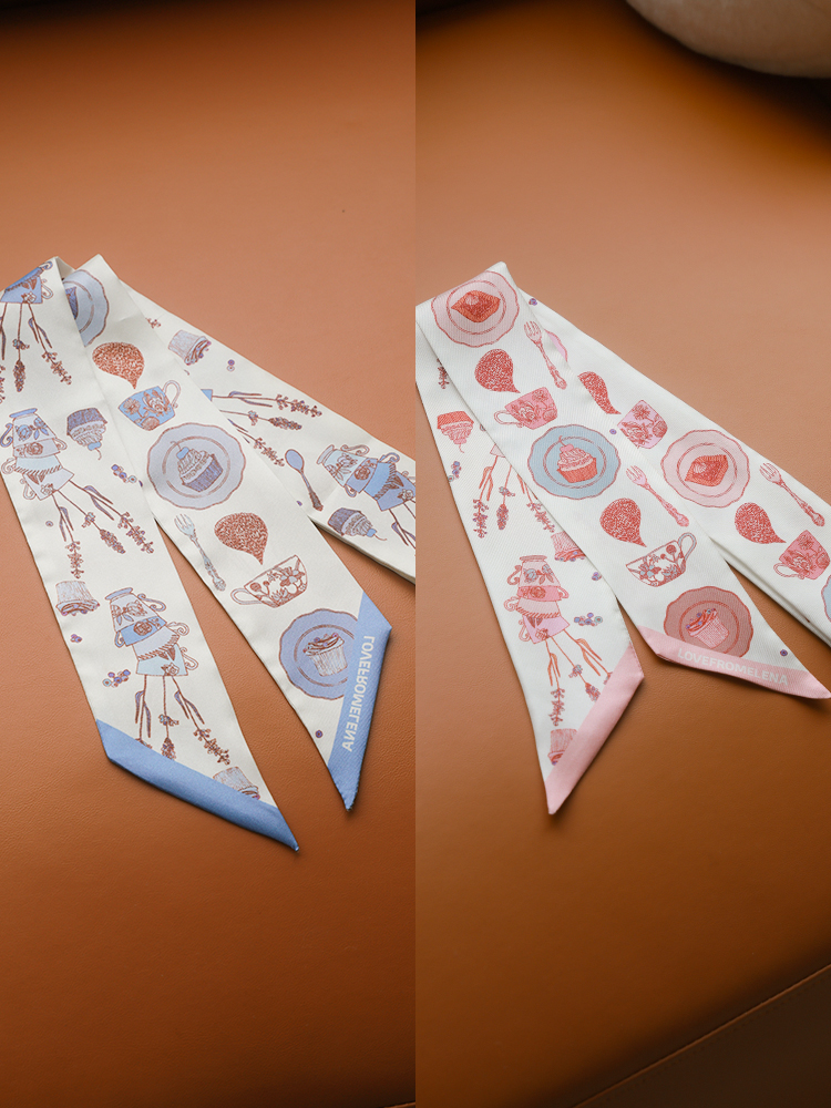 复古印花桑蚕丝窄版长款丝巾