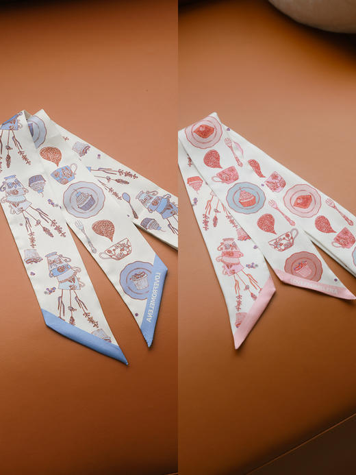 复古印花桑蚕丝窄版长款丝巾 商品图0