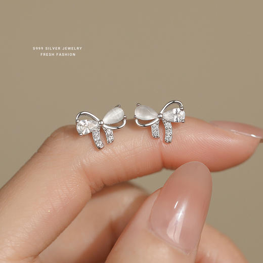 【蝴蝶甜心】s999纯银猫眼石蝴蝶结锆石耳钉【YXS-E5233】 商品图2