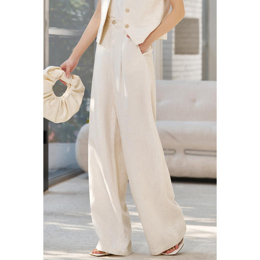 米思阳2026春季新款时尚苎麻原色长款休闲裤百搭宽松直筒裤女4922 商品图1