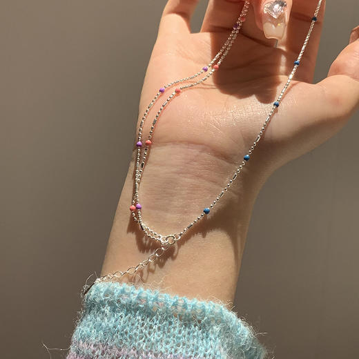 925纯银三层彩色豆豆圆珠链条手链 商品图2