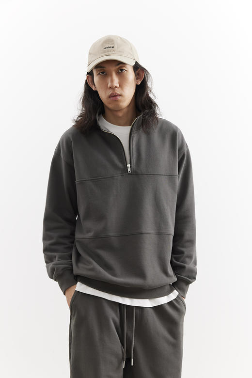 吃茶去chichaqu25经典宽松休闲百搭刺绣全棉立领半拉链卫衣复古 商品图5