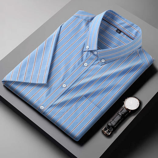 【100%棉】【DM】大依优型大码短袖衬衫加肥加大码半袖条纹全棉衬衫宽松衬衣夏季薄款男士 商品图0