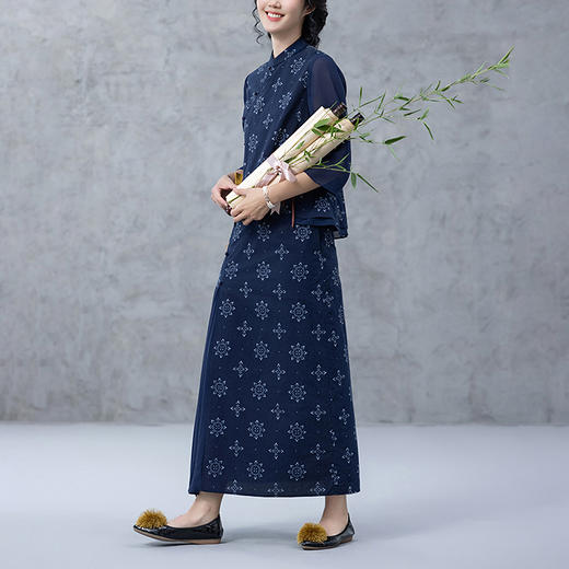 【林栖设计小店】【现货】府绸蓝印花布套装传统新中式2025夏季新品衬衣半身裙女1952079 商品图8