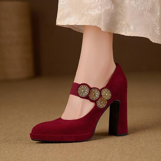 【预售5天】法式复古里外皮玛丽珍鞋时尚花朵一字扣粗跟高跟鞋NWS1&A9476 商品图4
