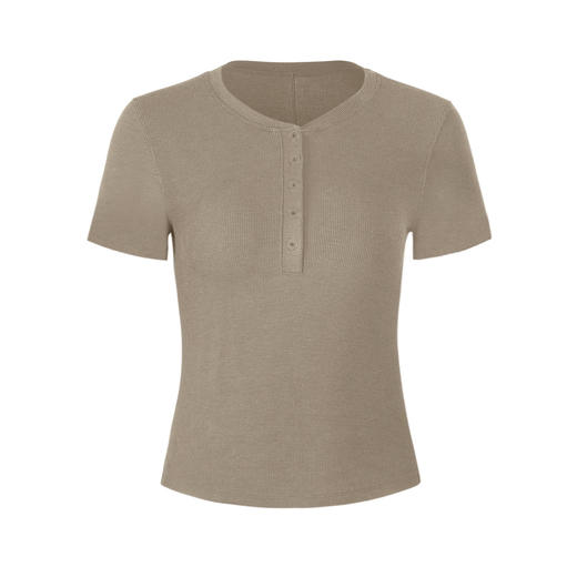 跃牌【倚窗听雨】系列 Athena lulu 美丽诺羊毛亨利衫女高弹裸感紧身瑜伽服短袖上衣T恤DA97 商品图2