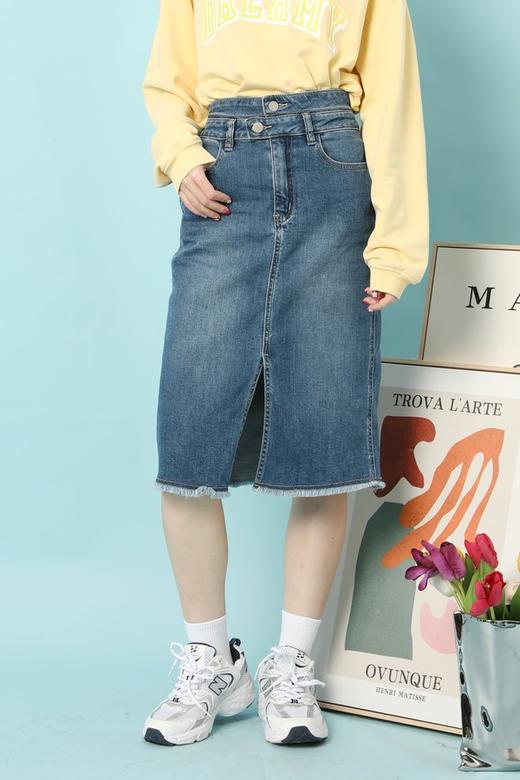 HAYES 设计款高腰前开衩牛仔半裙 15648 商品图0