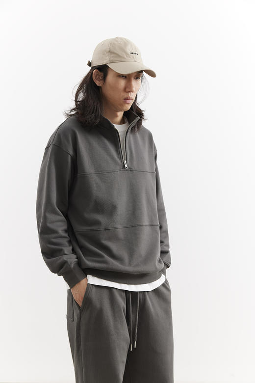 吃茶去chichaqu25经典宽松休闲百搭刺绣全棉立领半拉链卫衣复古 商品图4