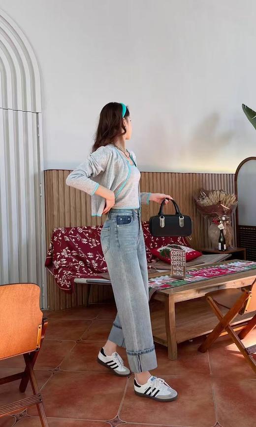 最后一件-【牛仔系】爆犀牛窄版直筒裤小个子女翻边牛仔裤阔腿裤24047-喜出 商品图5