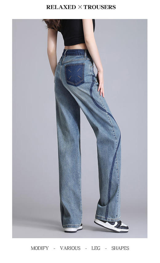 复古蓝时尚牛仔阔腿裤，宽松显瘦窄版直筒裤休闲裤MYX-XYF-19722-L 商品图2