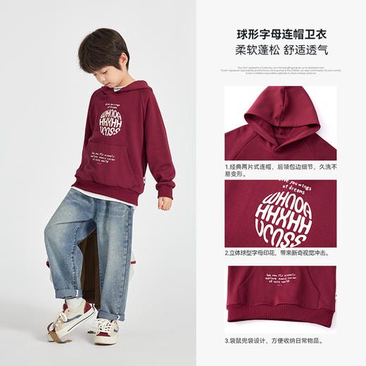 【团购价59.9】多多家男童连帽卫衣2025春秋款新款儿童中大童字母印花上衣男孩潮10337 商品图2