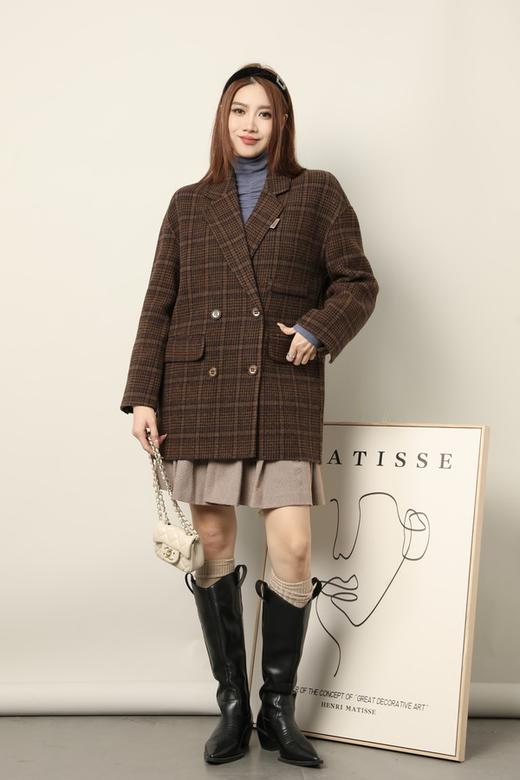 amadella 棕咖色格纹学院风西装双面呢大衣 17712 商品图1